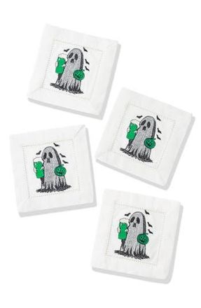 Tiramisu Boo-Zy Brew Embroidered Linen Cocktail Napkins in Black/Green at Nordstrom Rack