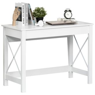 HOMCOM Homcom Scrivania Per Ufficio Moderna E Minimal In Truciolato E Metallo Bianco