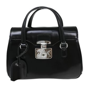 Gucci Lady Lock Satchel Leather Black Leather Handbag (Pre-Owned)