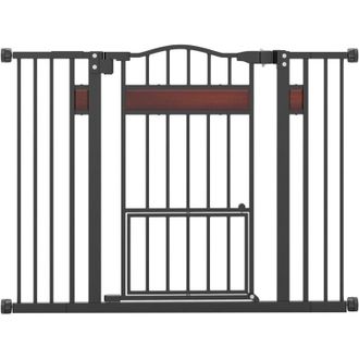 Costway Cancelletto per Cani per Aperture 74-104 cm, Cancello per Cani con Porta Piccola, 2 Estensioni e Doppio Blocco, Cancelletto in Metallo da
