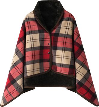 Generic Women Multiway Plaid Poncho Shawl Wrap Fleece Wearable Blanket Ultra Soft Sherpa Flannel Cape Checkered Fluffy Fleece Pajama Winter Warm Sleepwear Thi