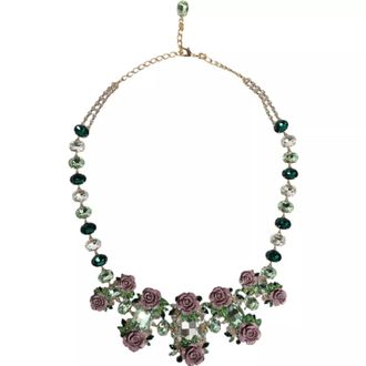 Dolce & Gabbana Gouden Messing Schakelketting met Rozenblaadje en Kristalhanger