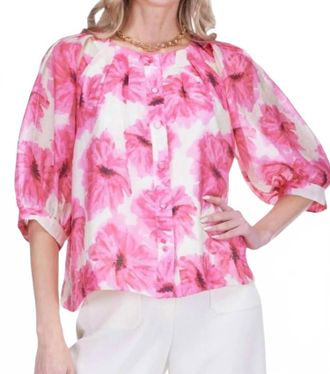 Jade Yoga Drift Pleated Button Top In Rose