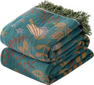 OEM Manta De Algod&oacute;n Tejido, 100% Algod&oacute;n, 200x230 Cm, Con Flecos, Estilo Boho De Doble Cara, Azul/beige