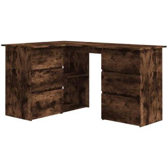 vidaXL Corner Desk Smoked Oak 145x100x76 cm Engineered Wood Vidaxl