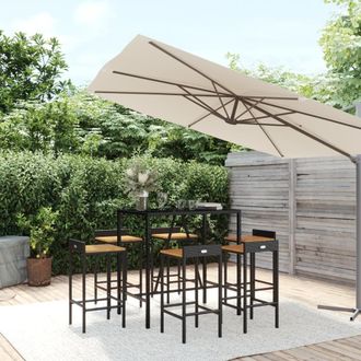 Berkfield Home 7 Piece Garden Bar Set Black Poly Rattan& Solid Wood Acacia