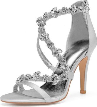 Generic Bridal Heels Womens Satin Open Toe Stiletto High Heels Wedding Shoes High Sandals for Prom, Party, Daily 10.5Cm,Silver,7 UK