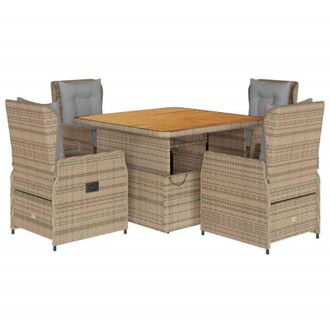 vidaXL Set Comedor De Jard&iacute;n 5 Pzas Con Cojines Rat&aacute;n Sint&eacute;tico Beige Vidaxl