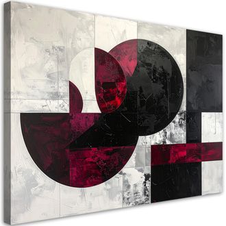 Feeby Cuadro Sobre Lienzo, Formas Abstractas De C&iacute;rculos En Tonos Burdeos, 120x80