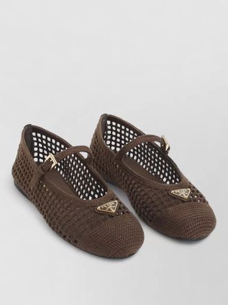 Prada mesh mary jane ballerina shoes round toe