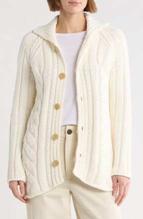 Frank & Eileen Cotswolds Cable Stitch Cotton Cardigan in Ivory at Nordstrom, Size Medium