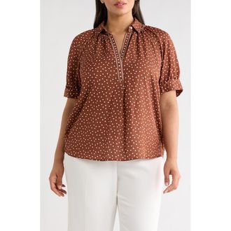 Max Studio Puff Sleeve Top in Chestnut/Ivory Polka Dot at Nordstrom Rack, Size 1X