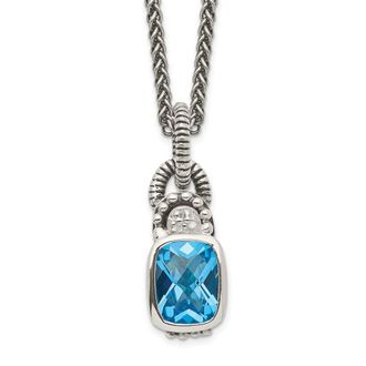 Diamond2Deal Sterling Silver Cushion Sky Blue Topaz and Diamond Pendant Necklace