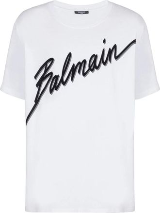 Balmain T-shirt met flock Letter logo - Heren - T-shirts - Wit - M - Katoen - Tops