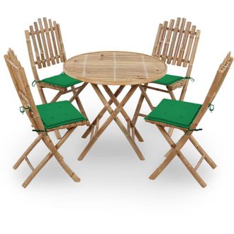 vidaXL 5 Pcs Conj. De Cena Plegable Con Almohadillas Para Bamb&uacute; Afuera