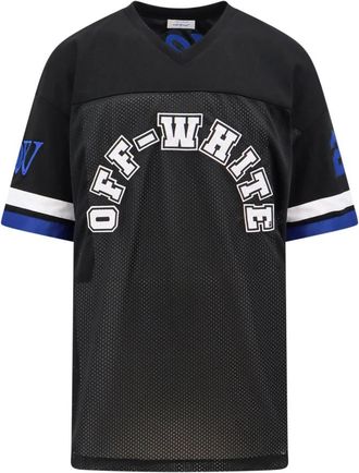 Off-white V-hals T-shirt met Abloh Patch - Heren - T-shirts - Zwart - S - Polyester - Tops