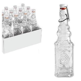 Trade Shop Trade Shop - Establecer 12 Pc Botellas De Vidrio Cuadradas Decoradas Con Tapa Mec&aacute;nica 150 Ml 108008
