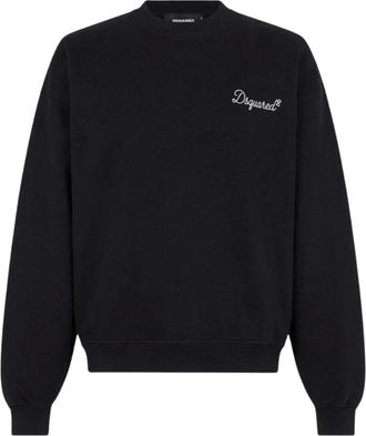 Dsquared2 Hoodies & sweatvesten, Heren, Zwart, XL, Katoen, D2 Signature Relax Fit Crewneck
