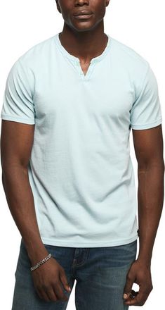 Lucky Brand Venice Button Neck Cotton Blend T-Shirt in Sterling Blue at Nordstrom, Size Xx-Large