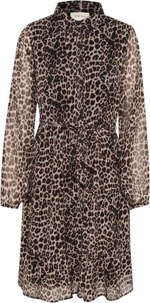Cream Luipaardprint Jurk met Overhemdkraag - Dames - Shirt Kleedjes - Bruin - 2XL - Kleedjes