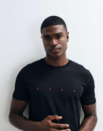 HUGO BOSS HUGO Red - T-shirt nera con logo sul petto-Nero