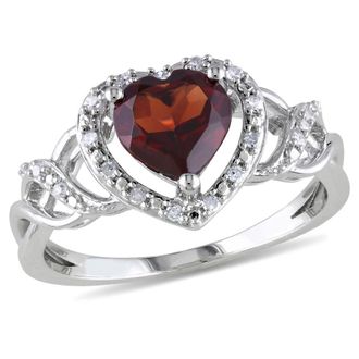 Amour 1/10 CT TW Diamond and Garnet Open Heart Crossover Ring In Sterling Silver