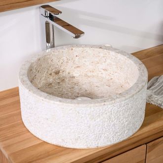 Wanda Collection Lavabo sobre encimera para cuarto de ba&ntilde;o de m&aacute;rmol elba crema 40 cm