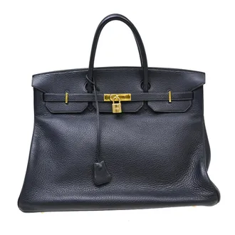 Herm&egrave;s Birkin Handbag Grey Clemence With Gold Hardware Gray Leather Handbag (Pre-Owned)
