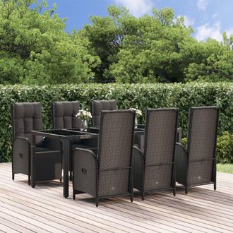 vidaXL Set De Comedor De Jard&iacute;n 7 Pzas Y Cojines Rat&aacute;n Sint&eacute;tico Negro Vidaxl