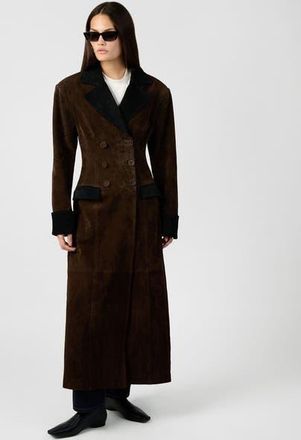 WeWoreWhat Premium Double Breasted Suede Coat in Chocolte Brw/bk at Nordstrom, Size Xx-Small