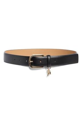 Kate Spade New York lock & key charm belt in Black/Polished Gold at Nordstrom Rack, Size X-Large