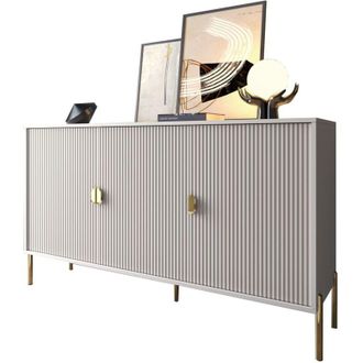 Dmora Credenza Parenti, Madia Cassetti, Ripiani, Apertura Battente, 203x49x83h cm Beige
