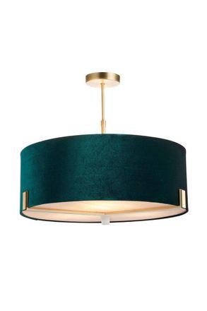 Netlighting Hayfield Multi Arm Pendant Light Matt Antique Brass Plate Green Velvet