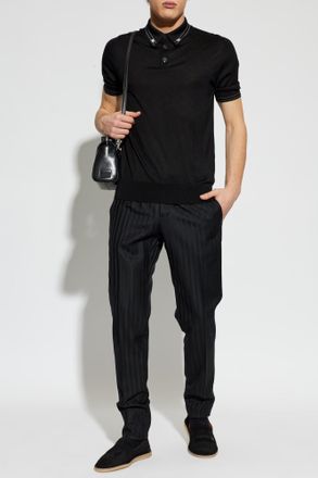 Dolce & Gabbana Silk Polo, Mens, Black