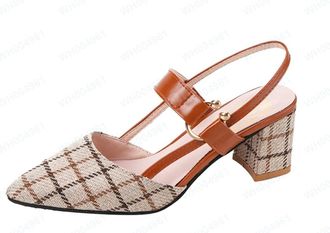 Generic Closed Toe Sandals For Women High Heel Pointed Toe Sandals Fashion Checkered Sandal Slingback Buckle Sandal Elegant Dressy Shoes Comfortable Work Shoe