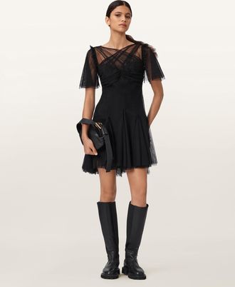 AllSaints Polyester Madi Fitted Dress, Size: UK 14/US 10