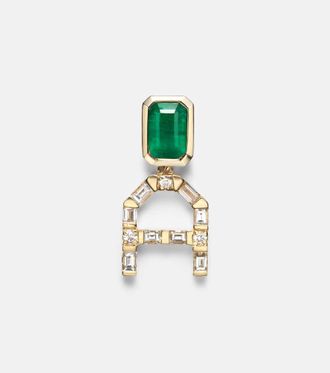 Shay Jewelry 18kt gold single drop earring with diamonds and emerald