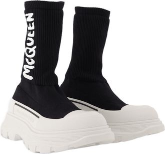 Alexander McQueen Womens Tread Slick Sneakers Black And White Fabric Others Shoes