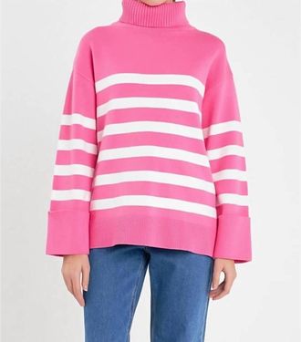 English Factory Striped Turtleneck Sweater In Pink