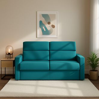 Dmora Sof&aacute; Cama 2 Plazas Ecate, Desenfundable, Con Almacenaje, Hecho En Italia, Apertura Abatible, 200x95 Cm Azul