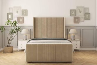 Sloomy Hargrave Coniston Frame-Mattress-50 Upholstered Wingback Headboard in Cream | Size: King