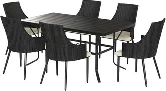 OUTSUNNY 6 Seater Garden Furniture with Cushions - Parasol Hole - Cream | TJ Hughes