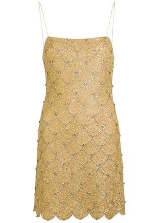 Alice & Olivia Nina Scalloped Embellished Mini Dress - Gold - 10 (UK14 / L)