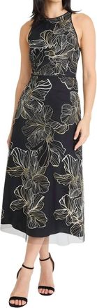 Maggy London Womens Crewneck Embroidered Midi Dress In Black/champagne
