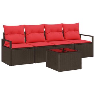 vidaXL Juego De Sof&aacute; 5 Pcs Marr&oacute;n Y Rojo Rat&aacute;n Sint&eacute;tico Vidaxl