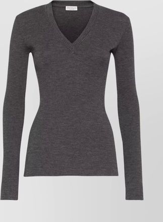 Brunello Cucinelli fitted long sleeve ribbed v neck top
