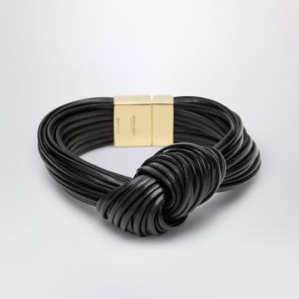 Bottega Veneta Bracciale con nodo in pelle e argento nero