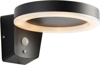 Endon Lighting Ebro Modern Solar Powered Round Ring led Wall Lamp Textured Black, pir Motion & Day Night Sensors, Warm White, IP44