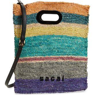sacai Medium Raffia Shopper Bag in Multicolored at Nordstrom