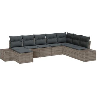vidaXL Garden Sofa Set with Cushion 8 pcs Grey Poly Rattan vidaXL